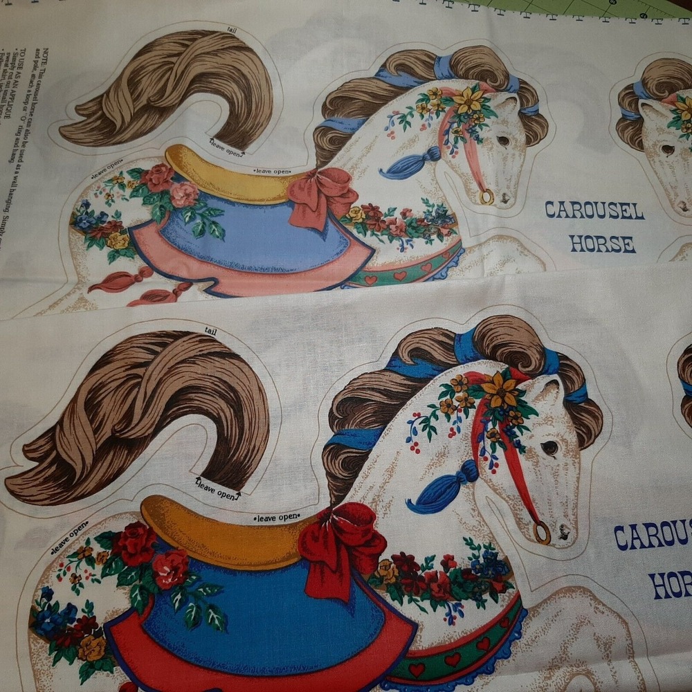 Cranston VIP Carousel Horse Applique Fabric Panel Soft Sculpture Lot of 2